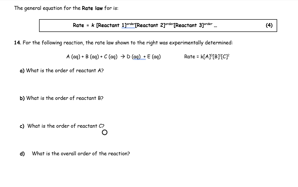 Solved For the general reaction: a Ą + bB → CC + dD -1 A[A] | Chegg.com