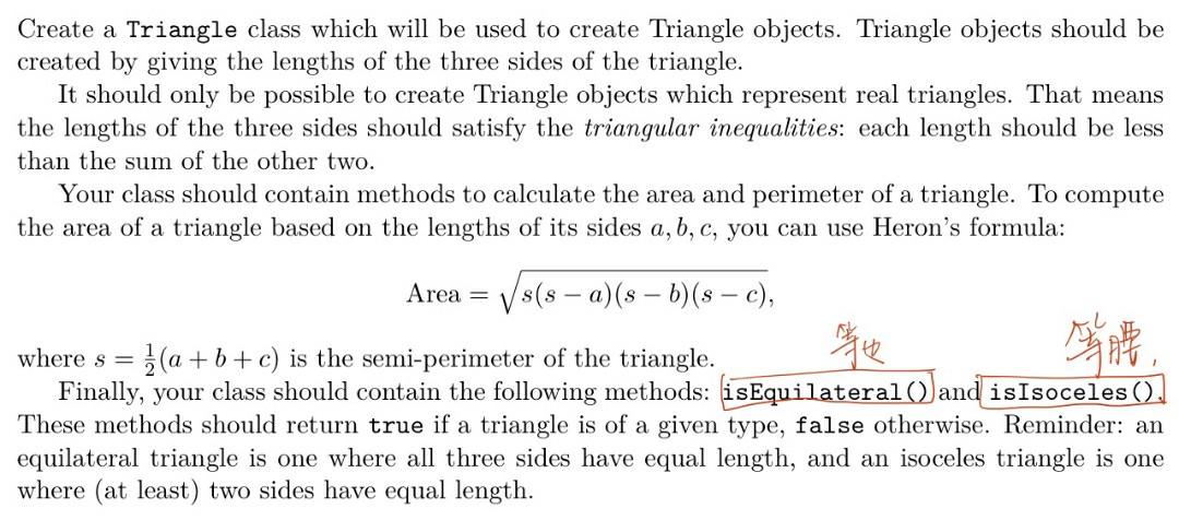 Solved Create a Triangle class which will be used to create | Chegg.com