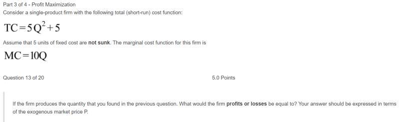 Solved Part 3 of 4 - Profit Maximization Consider a | Chegg.com