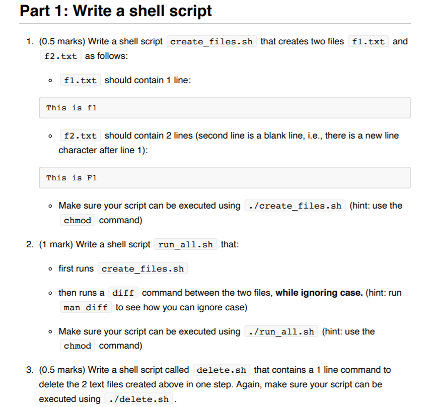 Solved Part 1: Write A Shell Script 1. (0.5 Marks) Write A | Chegg.com