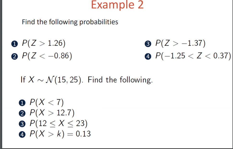 Solved Example 2 Find The Following Probabilities C P Z Chegg Com