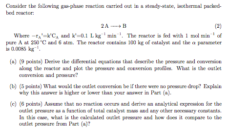 Consider the following gas-phase reaction carried out | Chegg.com