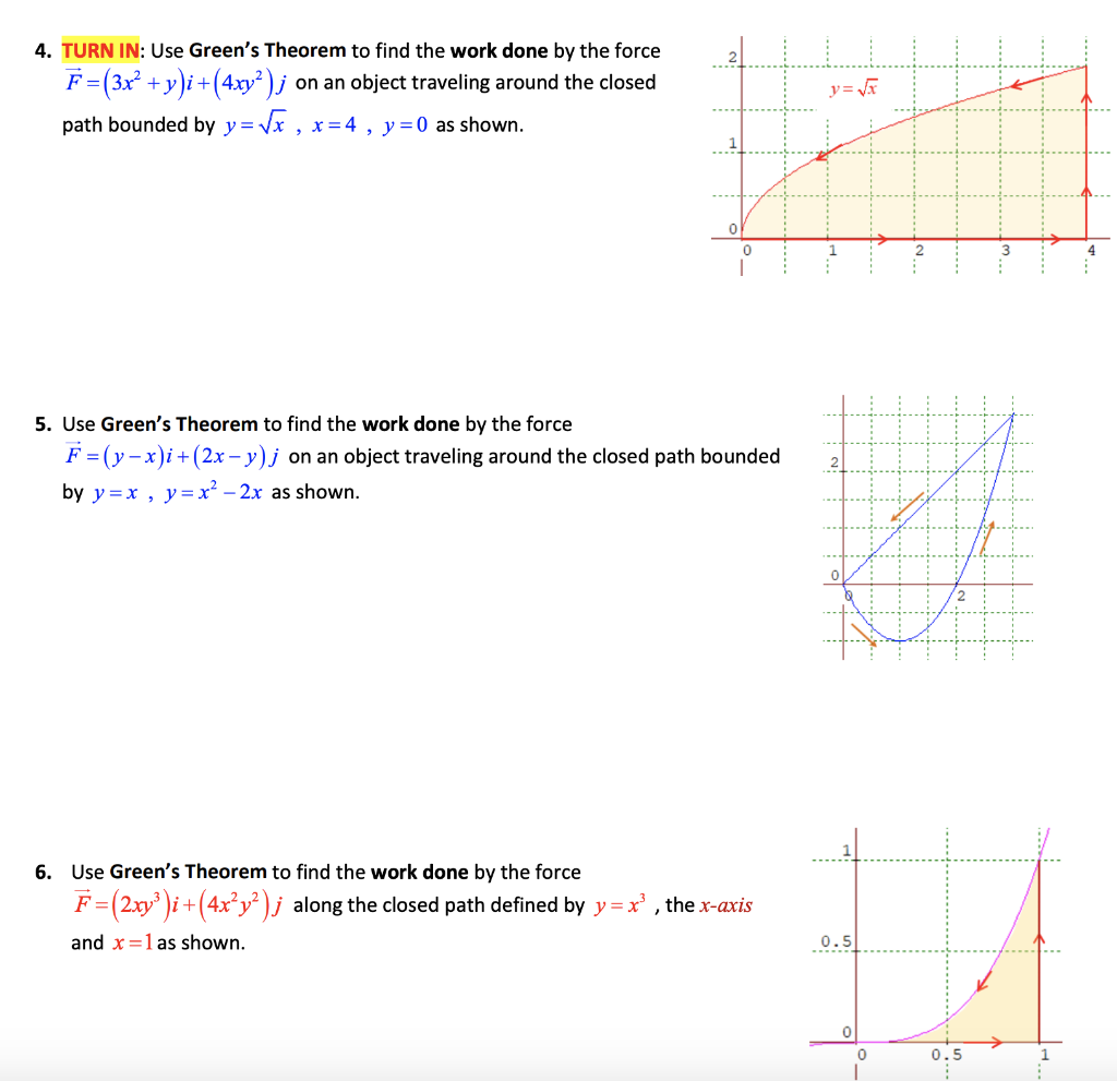 Solved 4. TURN IN: Use Green's Theorem to find the work done | Chegg.com