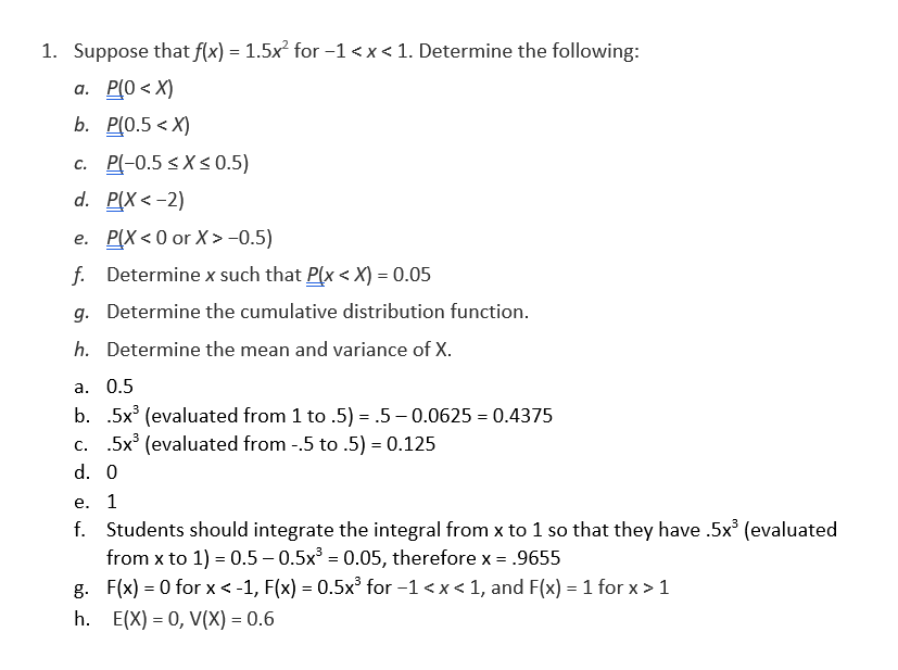 Solved 1 Suppose That F X 1 5x2 For −1−0 5 F Determine X