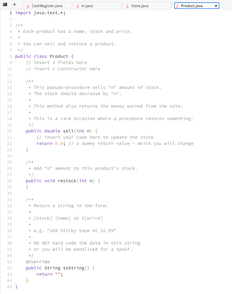 Solved Specification: Main class: Store A store sells one | Chegg.com