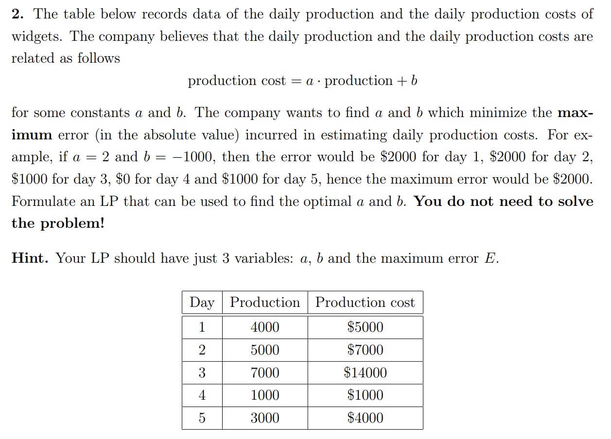 Solved 2. The table below records data of the daily | Chegg.com