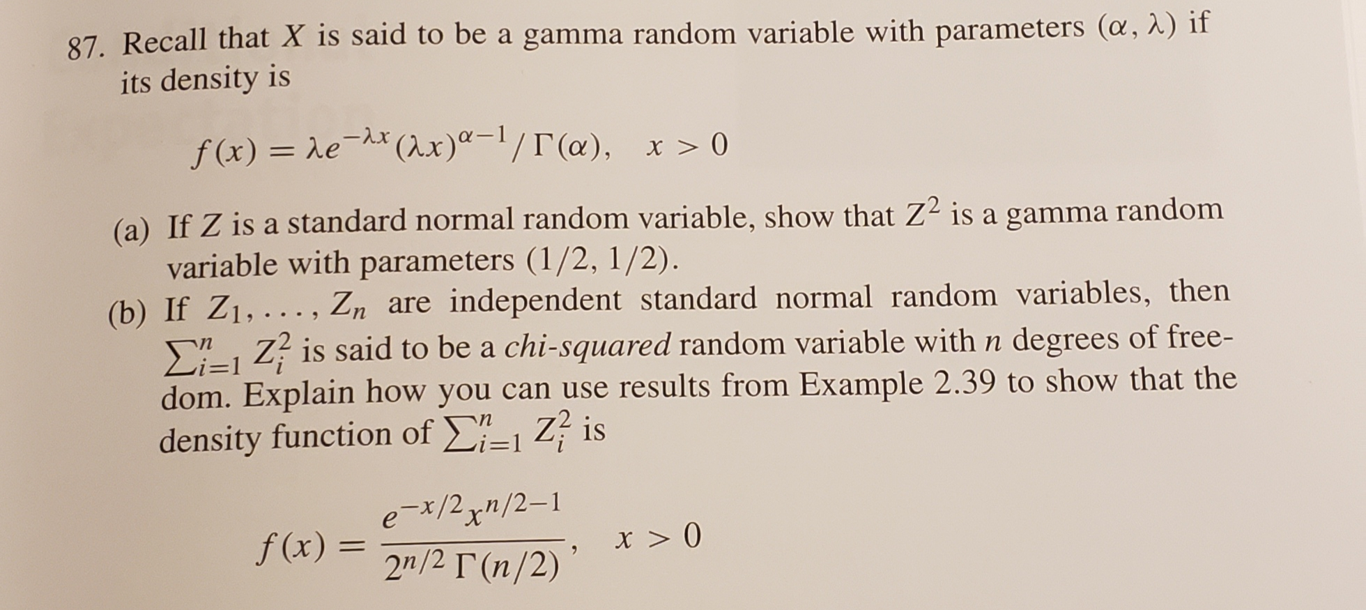 Solved 87 Recall That X Is Said To Be A Gamma Random Var Chegg Com