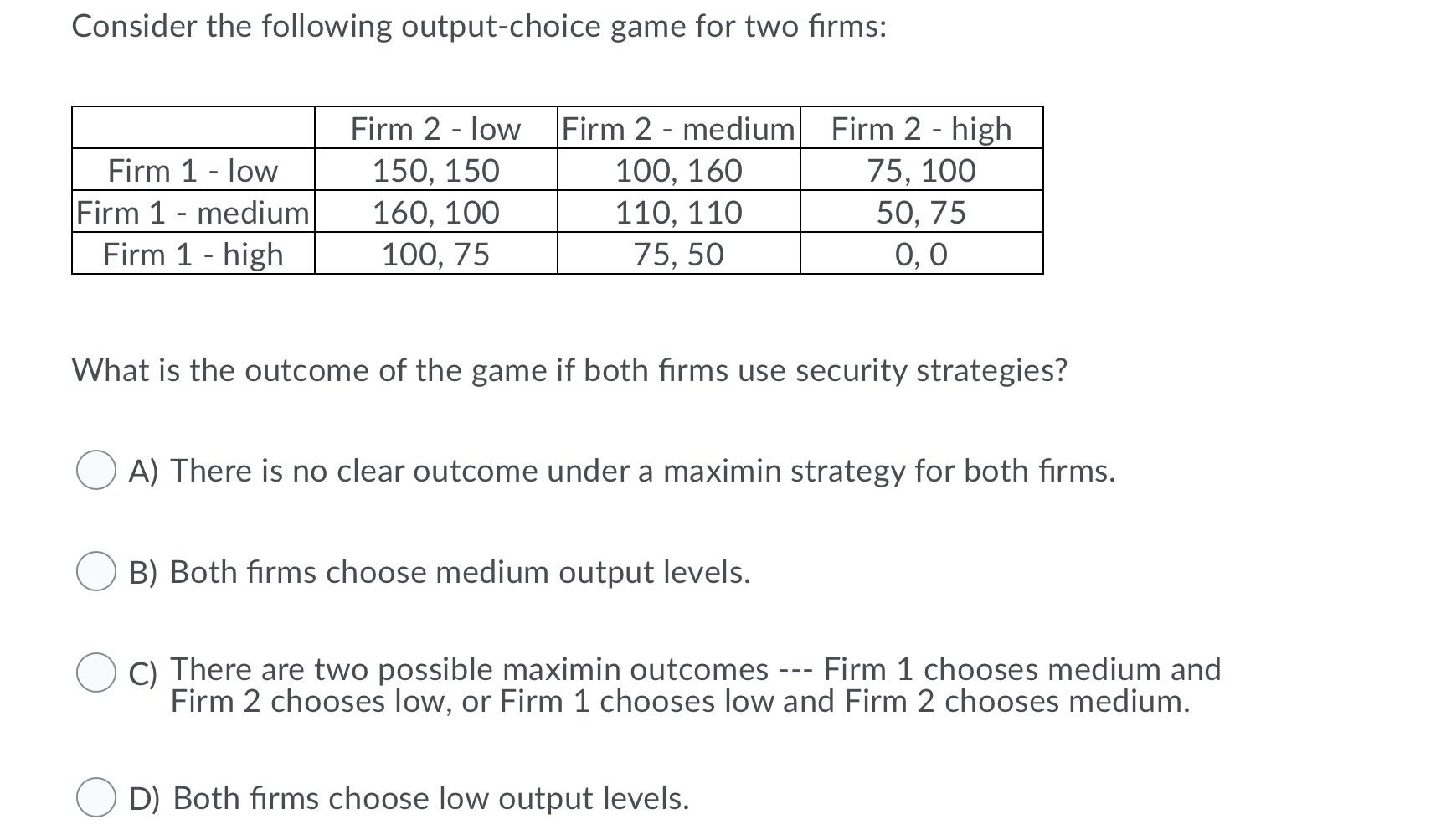 Solved Consider the following output-choice game for two | Chegg.com
