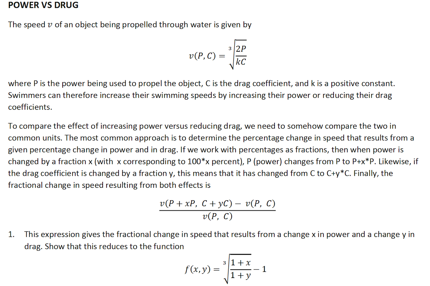 Solved Power Vs Drug The Speed V Of An Object Being Prope Chegg Com