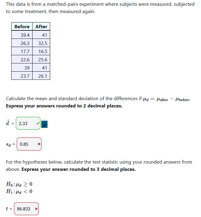 Solved This data is from a matched-pairs experiment where | Chegg.com