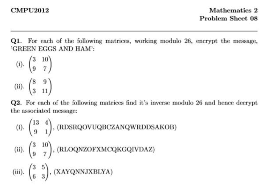 Solved CMPU2012 Mathematics 2 Problem Sheet 08 Q1. For each | Chegg.com