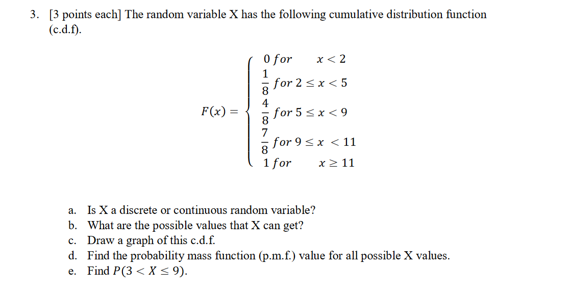 3. [3 points each] The random variable X has the | Chegg.com