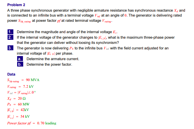 Solved Problem2 A three phase synchronous generator with | Chegg.com