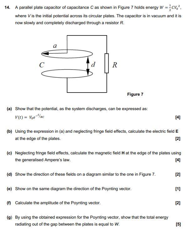 Solved 14. A parallel plate capacitor of capacitance C as | Chegg.com