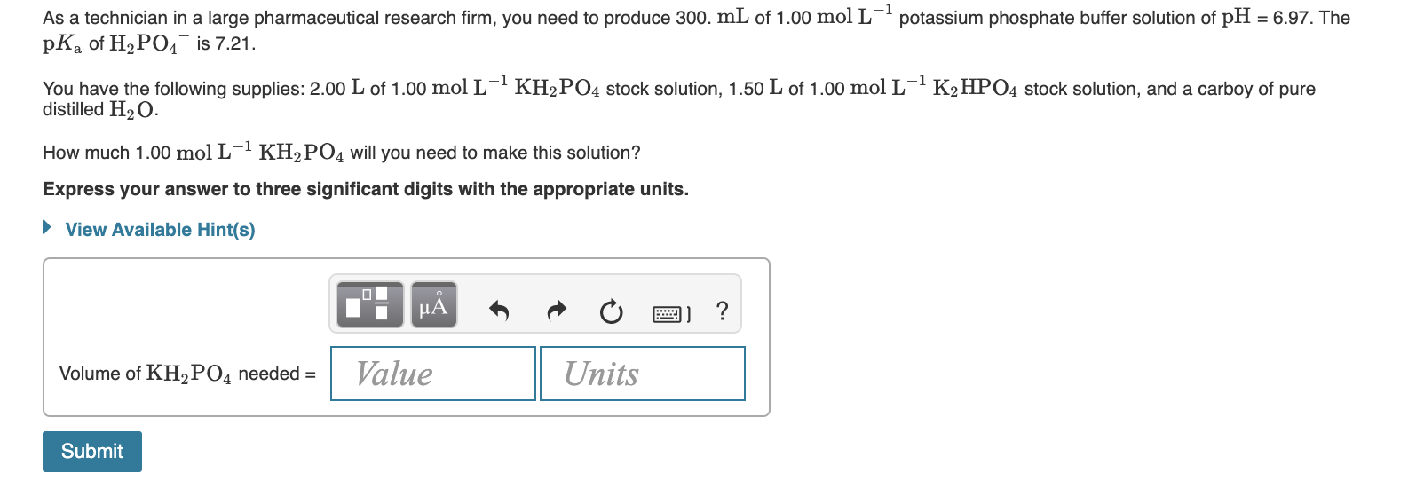 Solved potassium phosphate buffer solution of pH = 6.97. The | Chegg.com