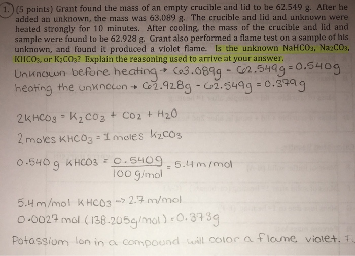 Solved Grant found the mass of an empty crucible and lid to