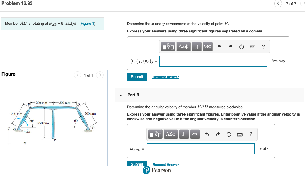 Solved Problem 16.93 0 7 Of 7 Member AB Is Rotating At WAB = | Chegg.com