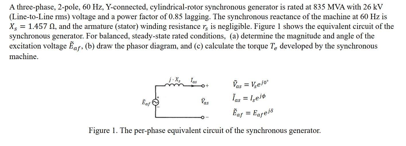 Solved A three-phase, 2-pole, 60 Hz, Y-connected, | Chegg.com