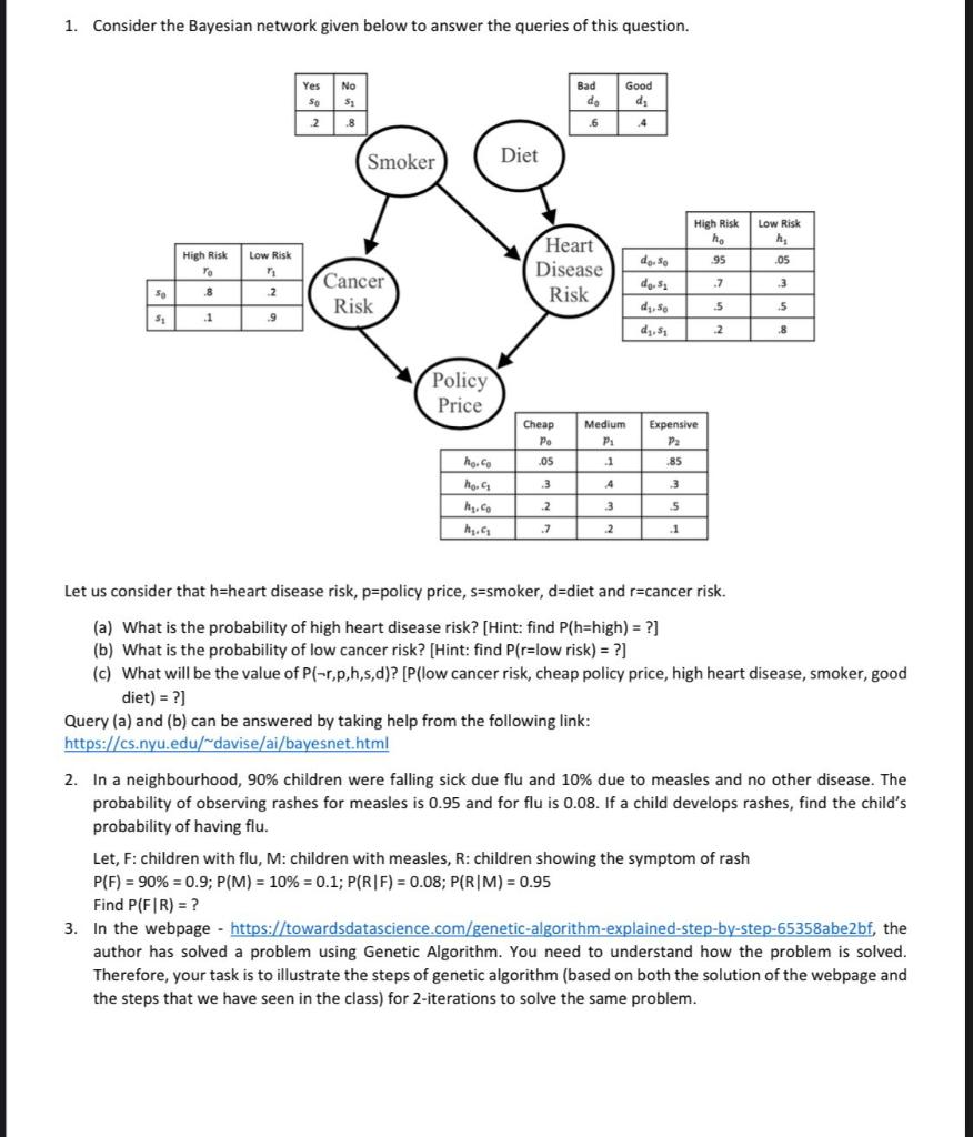 Solved 1. Consider The Bayesian Network Given Below To | Chegg.com