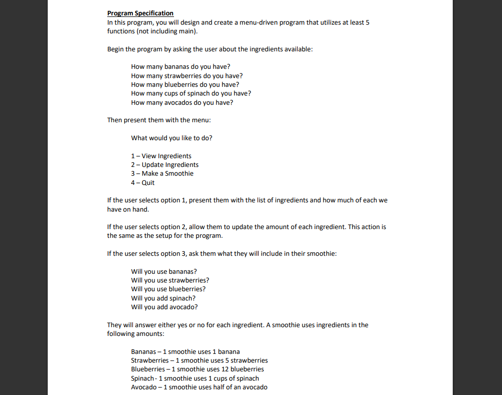 Solved Program Specification In this program, you will | Chegg.com