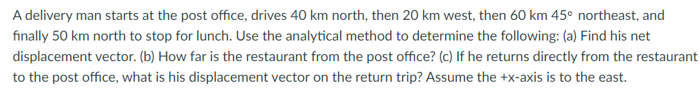 Solved A Delivery Man Starts At The Post Office, Drives 40 | Chegg.com