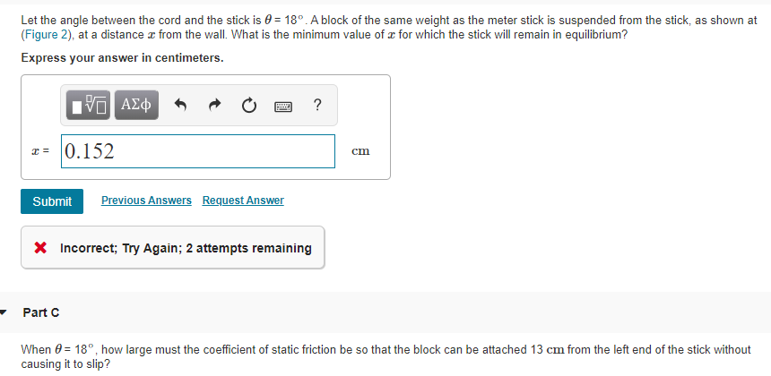 Solved One end of a uniform meter stick is placed against a | Chegg.com