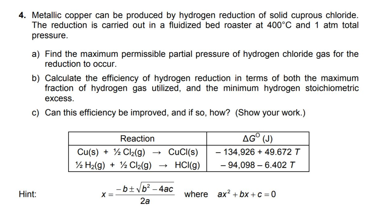 4. Metallic copper can be produced by hydrogen