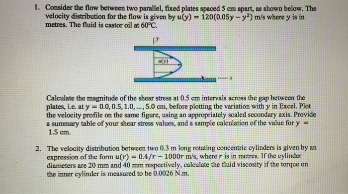 Solved 1. Consider the flow between two parallel, fixed | Chegg.com
