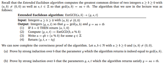 Solved Recall that the Extended Euclidean algorithm computes | Chegg.com