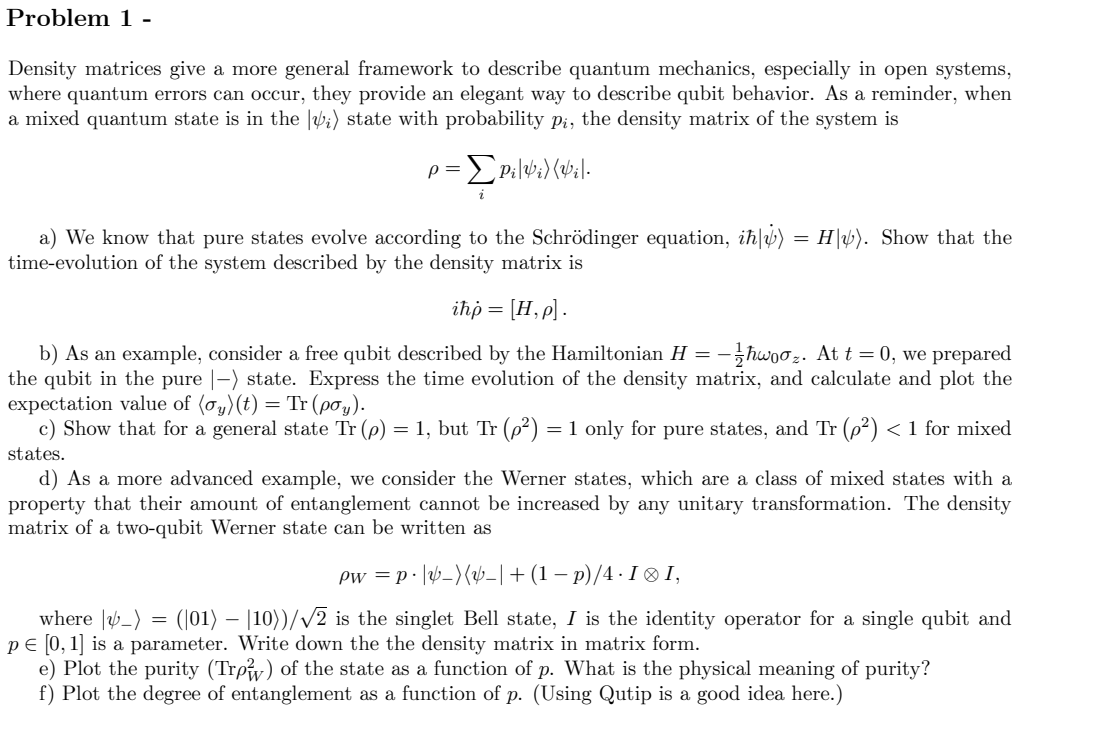 Density matrices give a more general framework to | Chegg.com