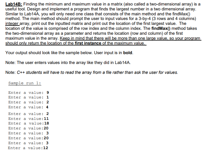 Solved Lab14B: Finding the minimum and maximum value in a | Chegg.com