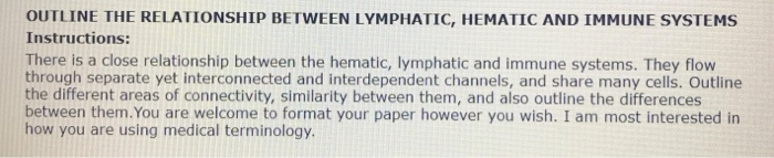 Solved OUTLINE THE RELATIONSHIP BETWEEN LYMPHATIC, HEMATIC | Chegg.com