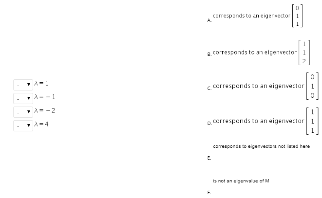 Solved Mp Where Match Each Eigenvalue Of M To A Correspon Chegg Com