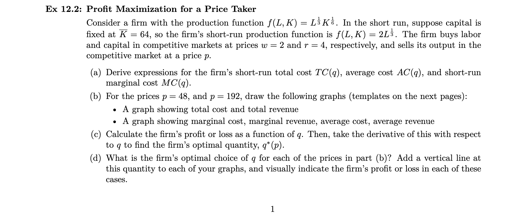 Solved Ex 12.2: Profit Maximization for a Price Taker | Chegg.com