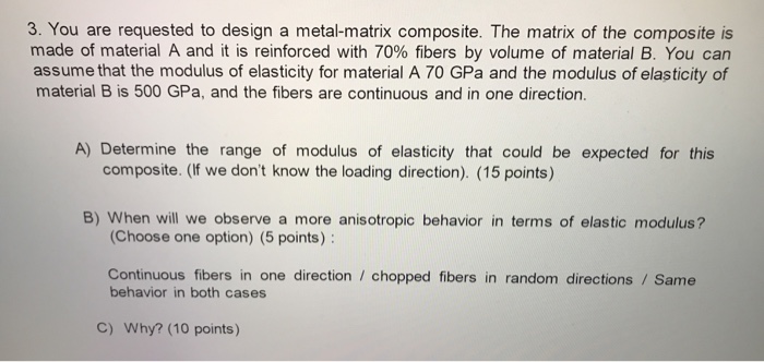 Solved 3. You are requested to design a metal-matrix | Chegg.com