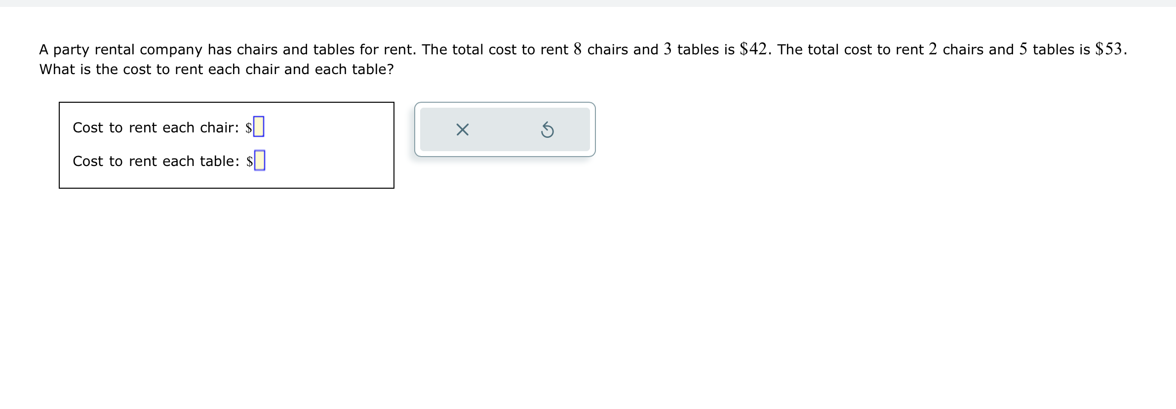 Solved A party rental company has chairs and tables for