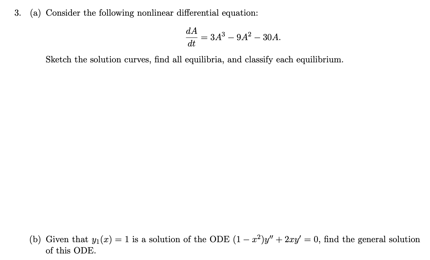 Solved 3. (a) Consider the following nonlinear differential | Chegg.com