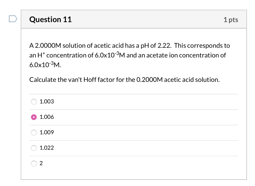 Solved Question 11 1 Pts A 2 0000m Solution Of Acetic Acid