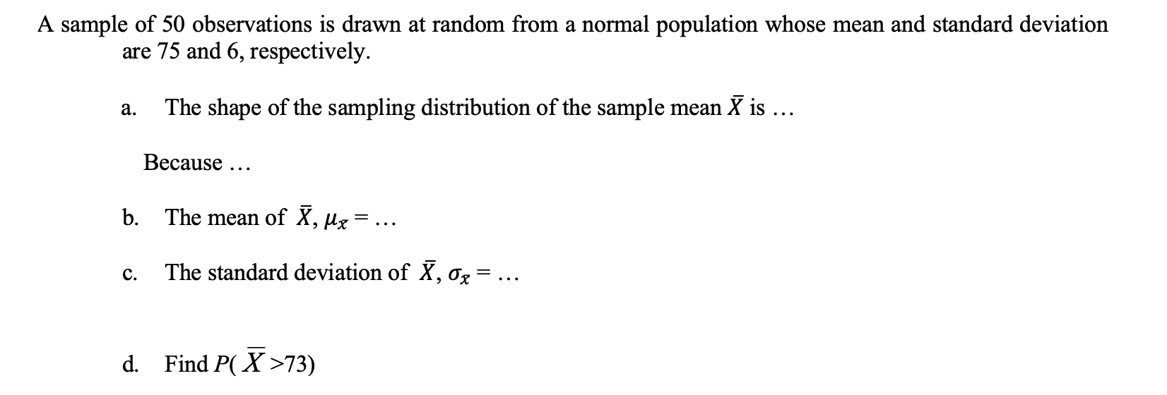 Solved A sample of 50 observations is drawn at random from a | Chegg.com