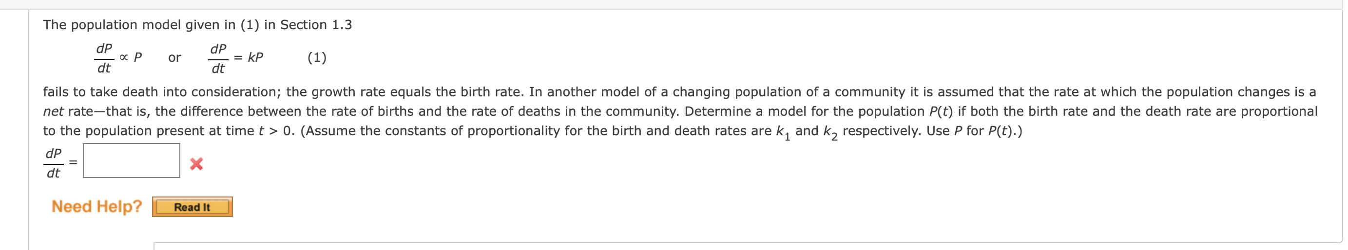 Solved The population model given in (1) in Section 1.3 dp α | Chegg.com