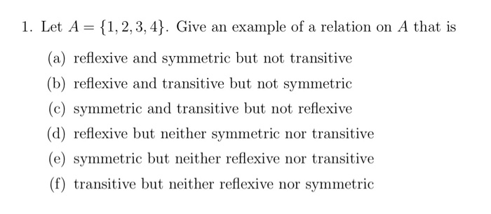 Solved I. Let A = {1, 2, 3, 4). Give An Example Of A | Chegg.com