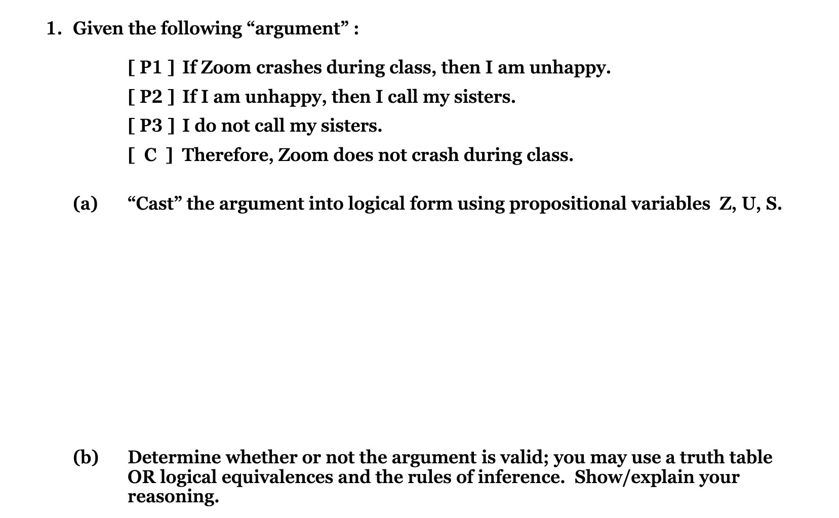 Solved 1. Given the following "argument": [P1 ] If Zoom | Chegg.com