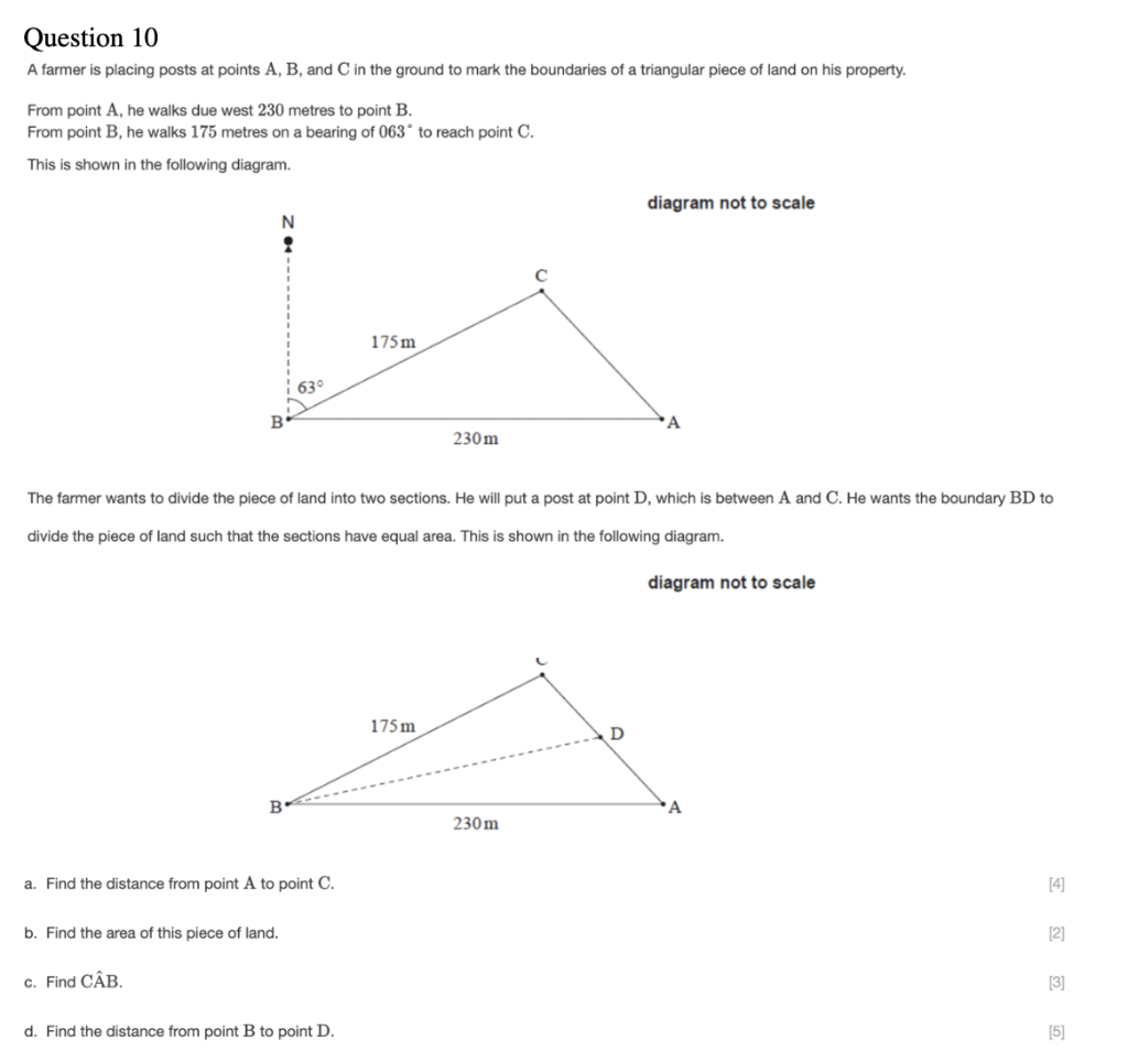 Solved Question 10 A farmer is placing posts at points A, B, | Chegg.com