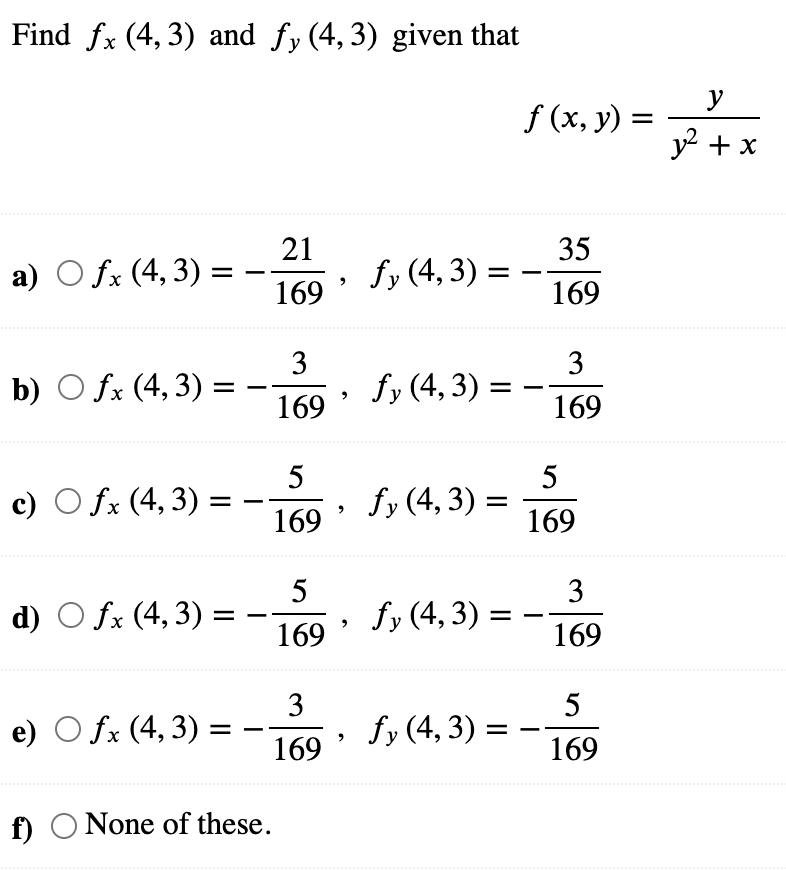 Solved Find Fx 43 And Fy 43 Given That у F X Y 4024