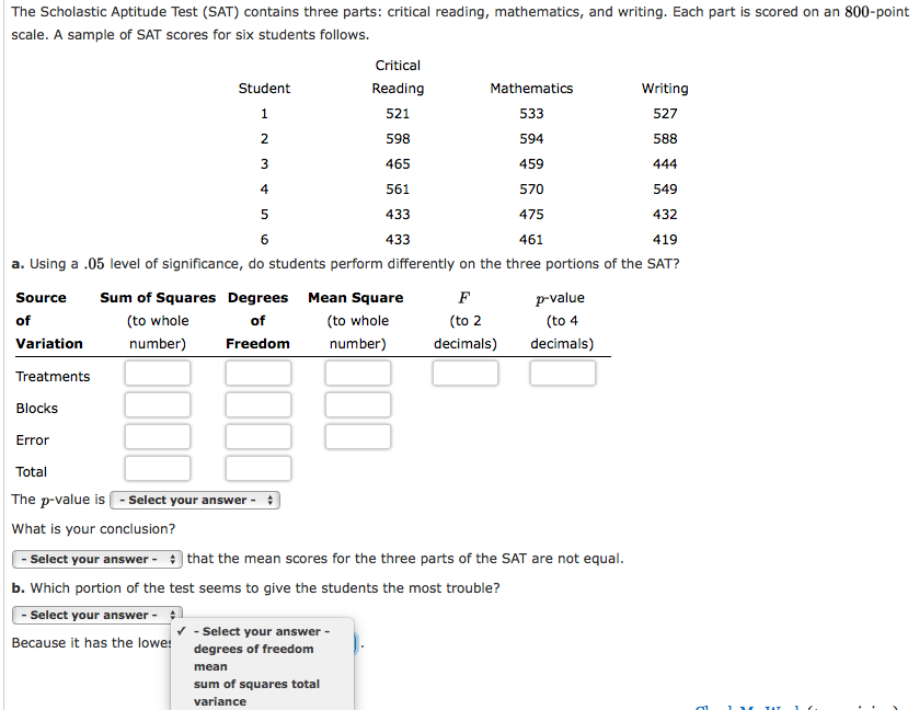 Solved The Scholastic Aptitude Test (SAT) contains three | Chegg.com