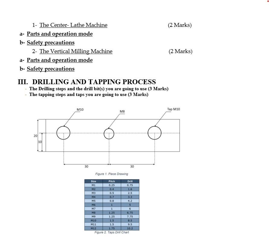 Solved (2 Marks) 1 The CenterLathe Machine a Parts and