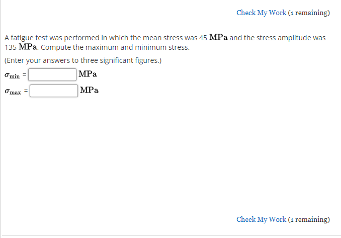 Solved A fatigue test was performed in which the mean stress | Chegg.com
