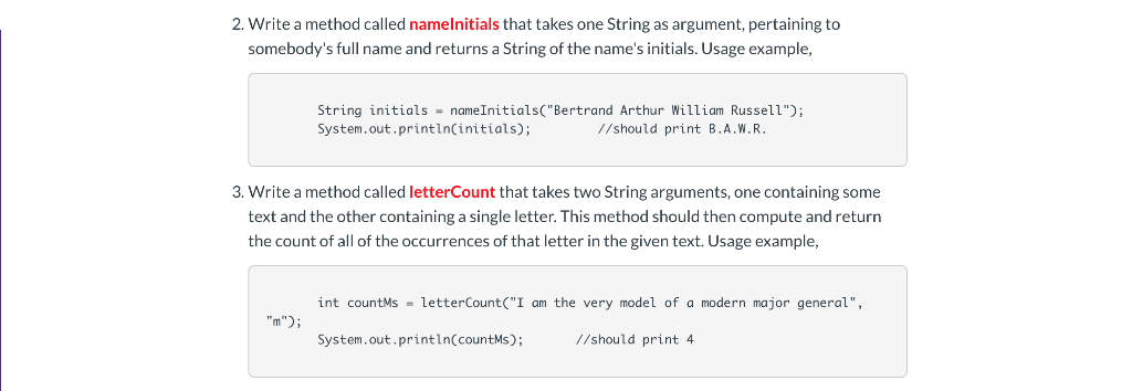 Solved 2. Write a method called namelnitials that takes one | Chegg.com