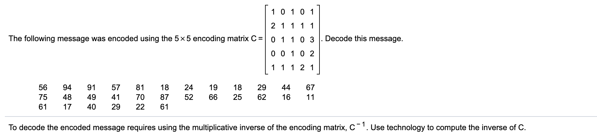 Solved [1 0 1 0 1 2 1 1 1 1 The following message was | Chegg.com