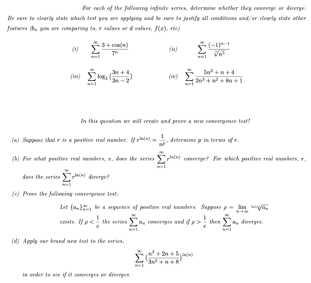 Solved For each of the following infinite series, determine | Chegg.com